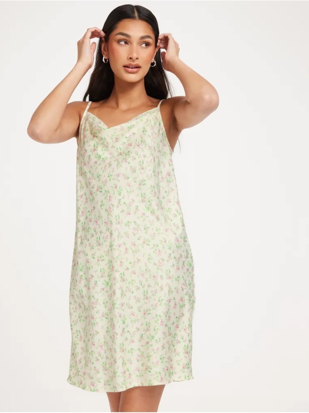 Only Jane Satin Floral Slip Dress Mini Yellow Cream Medium